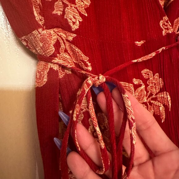 Lulu's Heart of Marigold Rust Red Floral Print Wrap Maxi Dress Size L - Picture 9 of 10